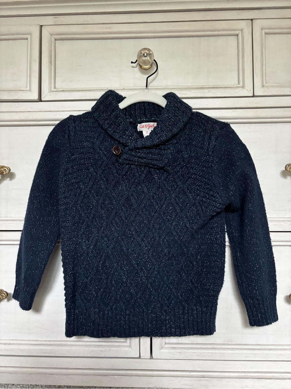 Cat & Jack Navy Cable Knit Turtleneck Sweater with Toggle
